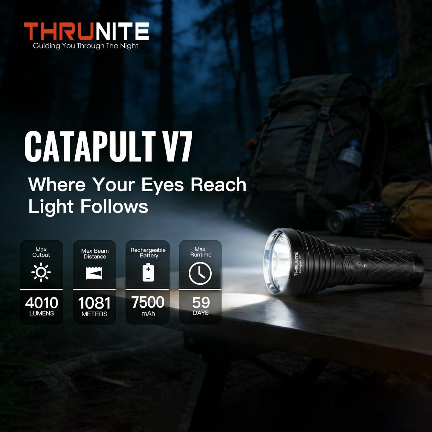 ThruNite Catapult V7 SFT90 LED Flashlight, 4010 High-Lumen Long-Range (1081m) Tactical Flashlight, USB-C Rechargeable Flashlight with 7500mAh Battery, Bright Flashlight for Emergency, Search & Rescue