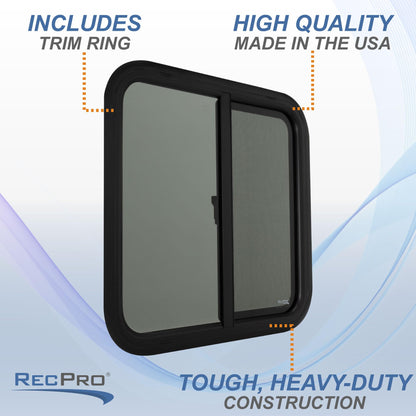 RecPro RV Window Replacement | Teardrop Style | 24inW x 24inH | Black Glass | Model RP-WIN
