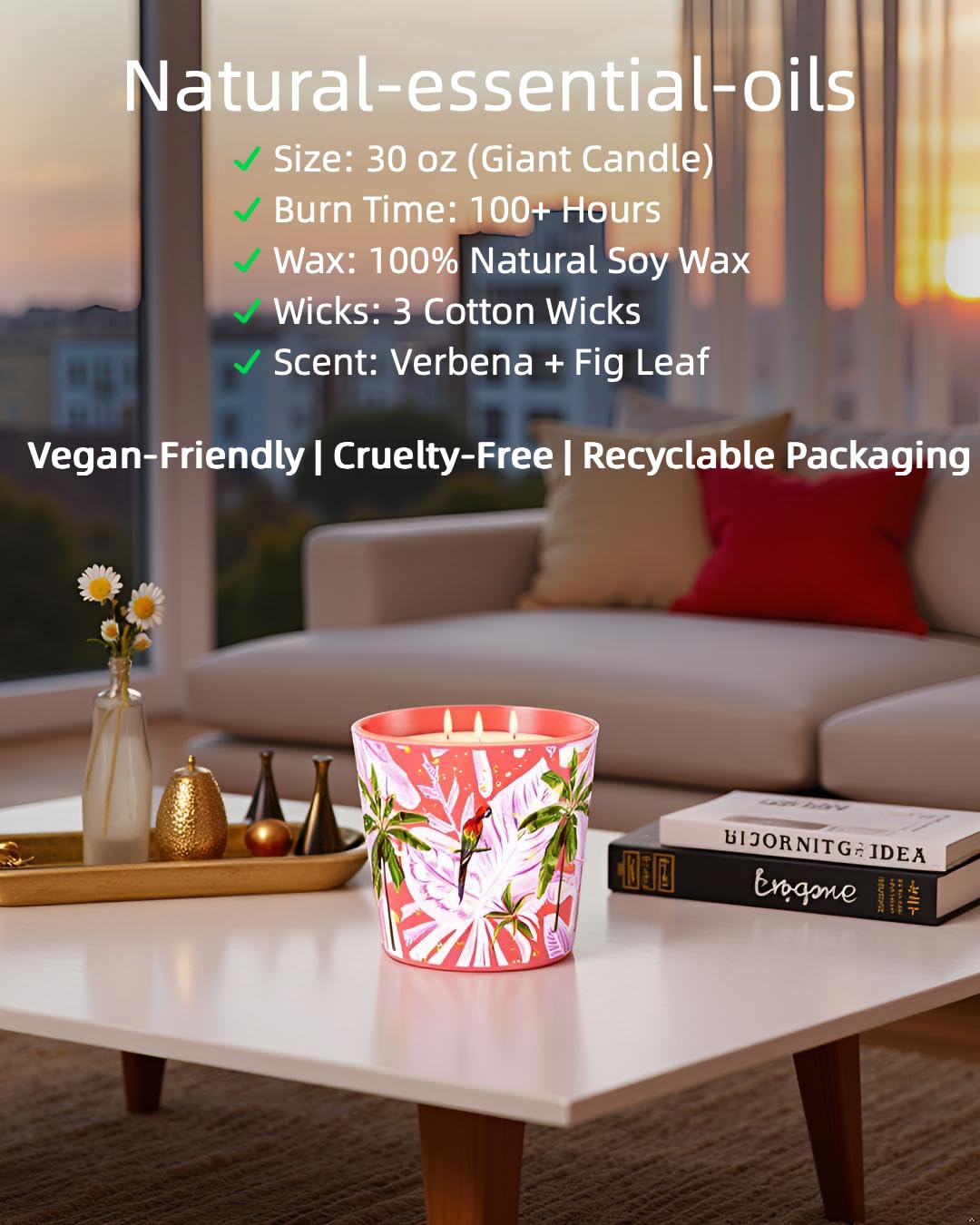 Sangria Sunshine Scented Candle, 30oz Natural Soy Wax Non Toxic, Large 3-Wick Luxury Aromatherapy Candle for Home | 100+ Hour Slow-Burn for Home Decor, Stress Relief, SPA