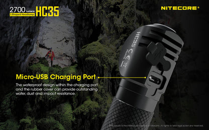 Nitecore HC35 Headlamp Flashlight, 2700 Lumen USB Rechargeable L-Shape Detachable with LumenTac Organizer
