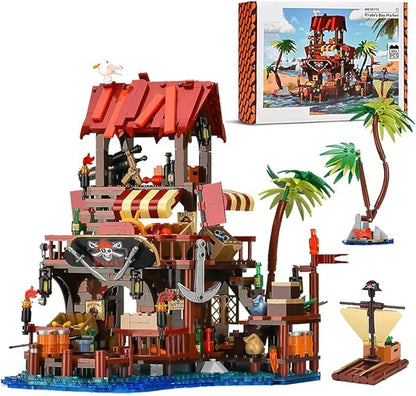 Viking Medieval Pirate's Bay Market Ship Wharf Building Set House Building Block Toy Medieval Architecture Bricks KitGift for Women or Adult 856pcs