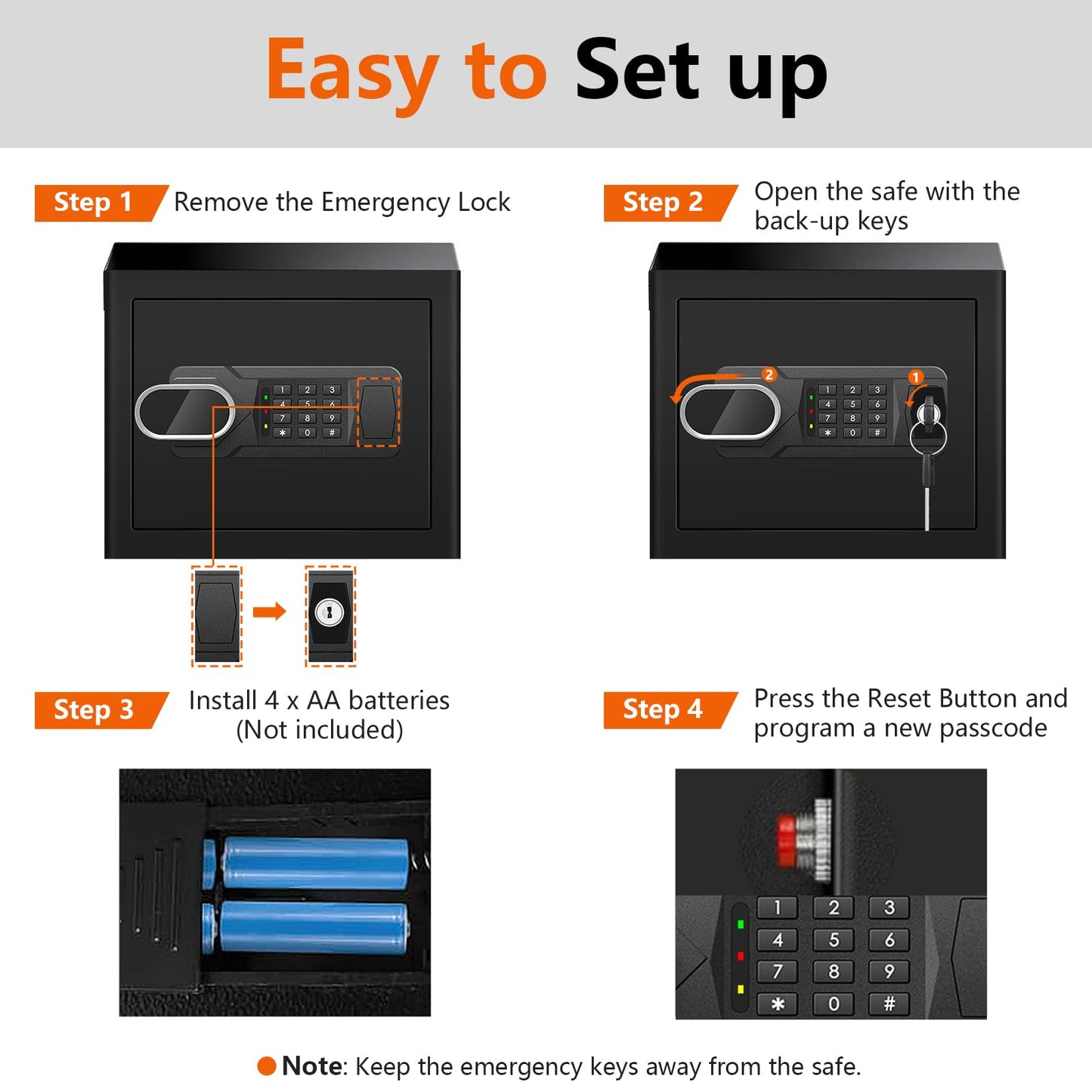 1.8 CUFT Fire Proof Safe for Home Documents, Steel Security Fireproof Safe with Programmable Keypad, Removable shelf and Spare Keys, Home Safes Water and Fireproof for Money Medicine and Valuables