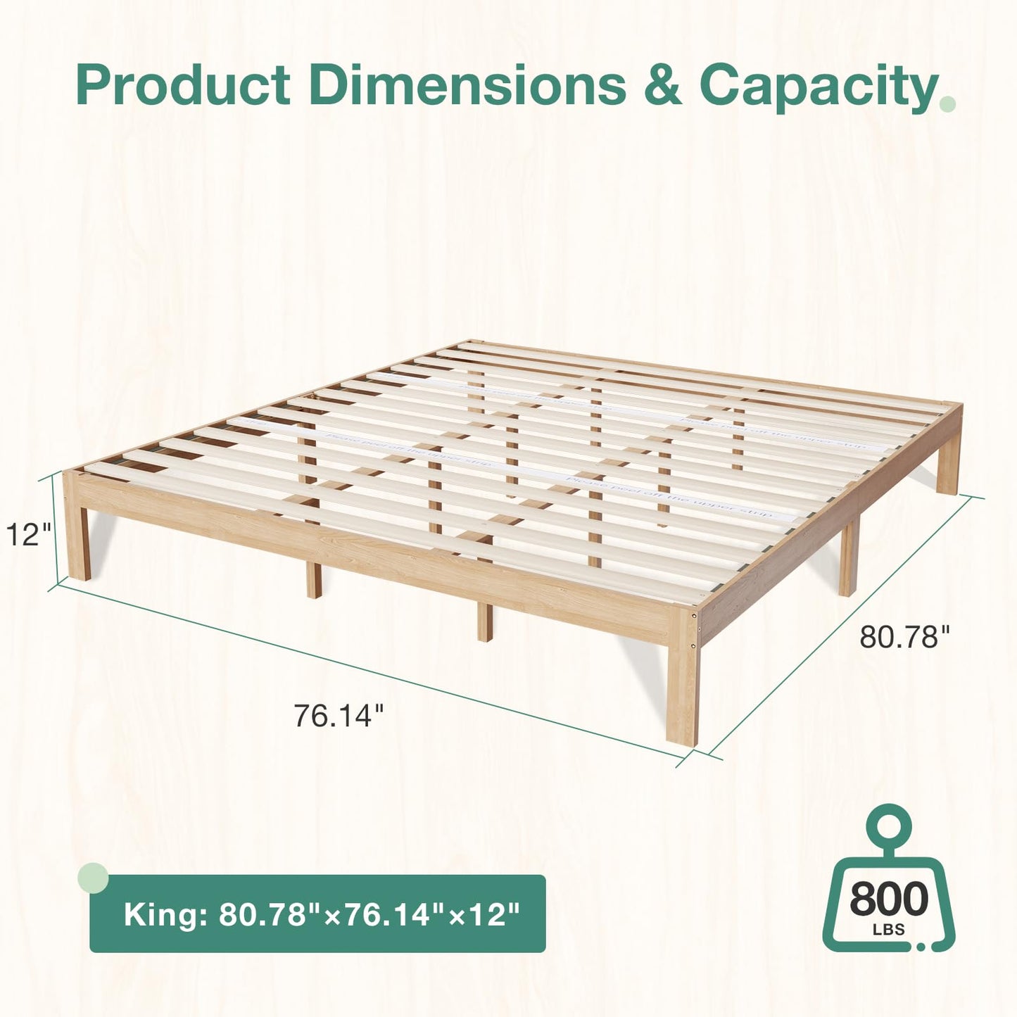Novilla 12 Inch Wooden King Size Bed Frame, Classic Solid Wood Platform Bed Frame King Size, Sturdy Wood Slat Support, No Box Spring Needed, Easy Assembly