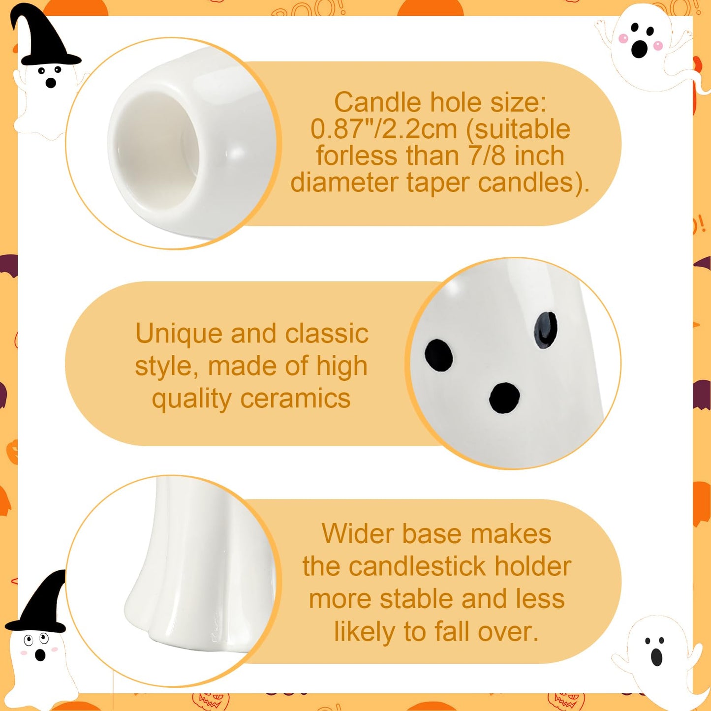 Reallnaive 2 Pcs Halloween Ghost Candlestick Holders Cute Ghost Shape Candle Stick Holders Halloween Ceramic Taper Candleholder for Wedding Party Holiday Office Home Gift Decorative Table Centerpiece