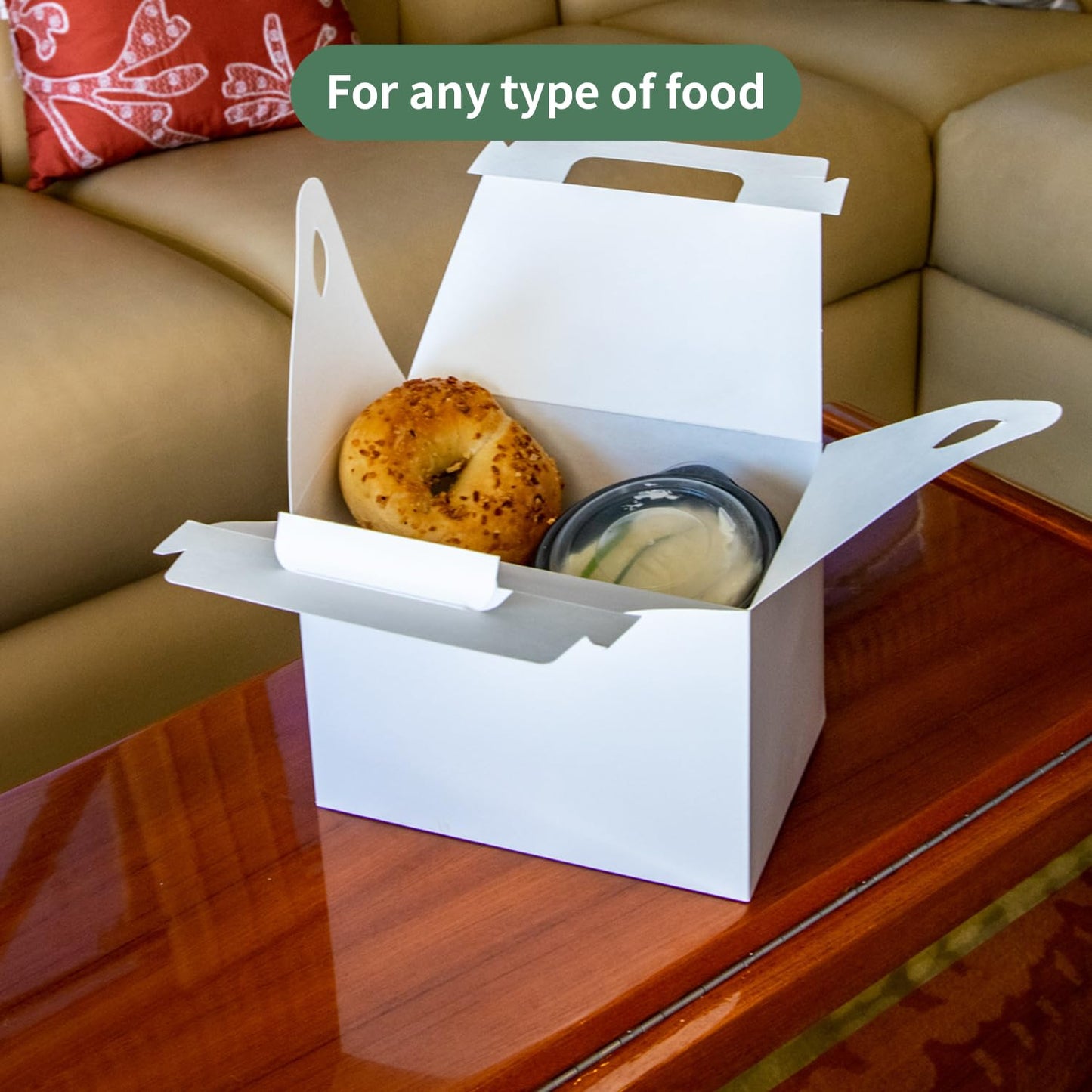 FC Meyer Packaging MeyerBarn White Glossy Chicken Gable Boxes with Handles, Durable Cardboard Food Take Out Cartons, Barn Style Box for Fried Chicken & Meals, 10lb, 8" L x 6" W x 5" H (Pack of 100)