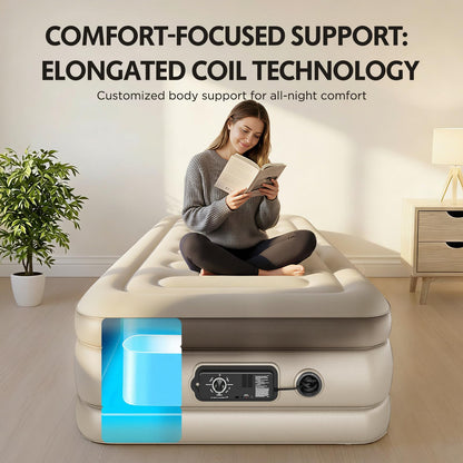 Simpli Comfy Twin Air Mattress with Built-in Patented Constant Comfort Dual Pump, 18" Raised Blow-up Colchon Inflable Mattress, Three Adjustable Firmness Settings, Self-monitoring Air Retention System
