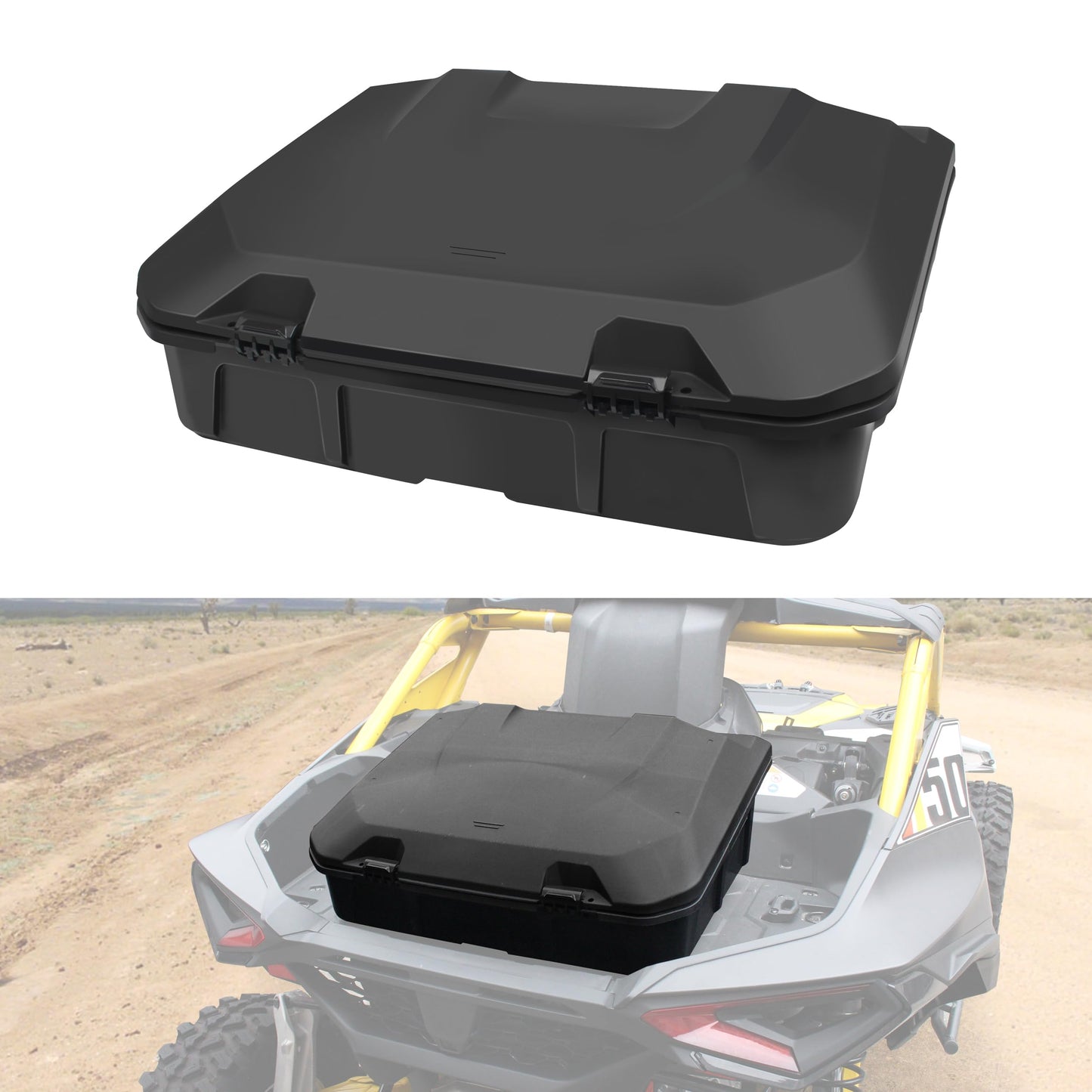 CUSAUTV 96L Rear Storage Cargo Box for Maverick R, Waterproof Bed Tool Rear Trunk Box Compatible with Can Am Maverick R X RS 2024+ Accessories Replace #715007182