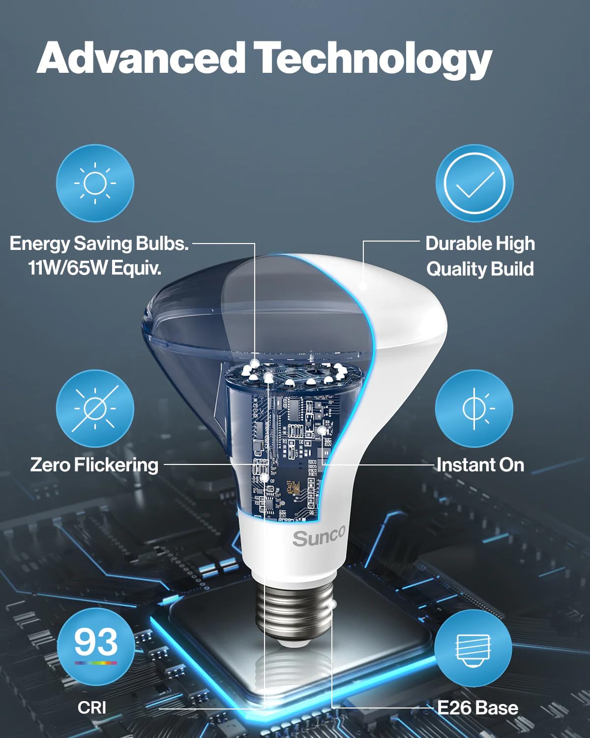 Sunco 48 Pack BR30 LED Bulbs, Indoor Flood Lights CRI93 11W Equivalent 65W 5000K Daylight 850 Lumens, E26 Base, 25000 Lifetime Hours Interior Home Residential Dimmable Recessed Can Light Bulbs - UL