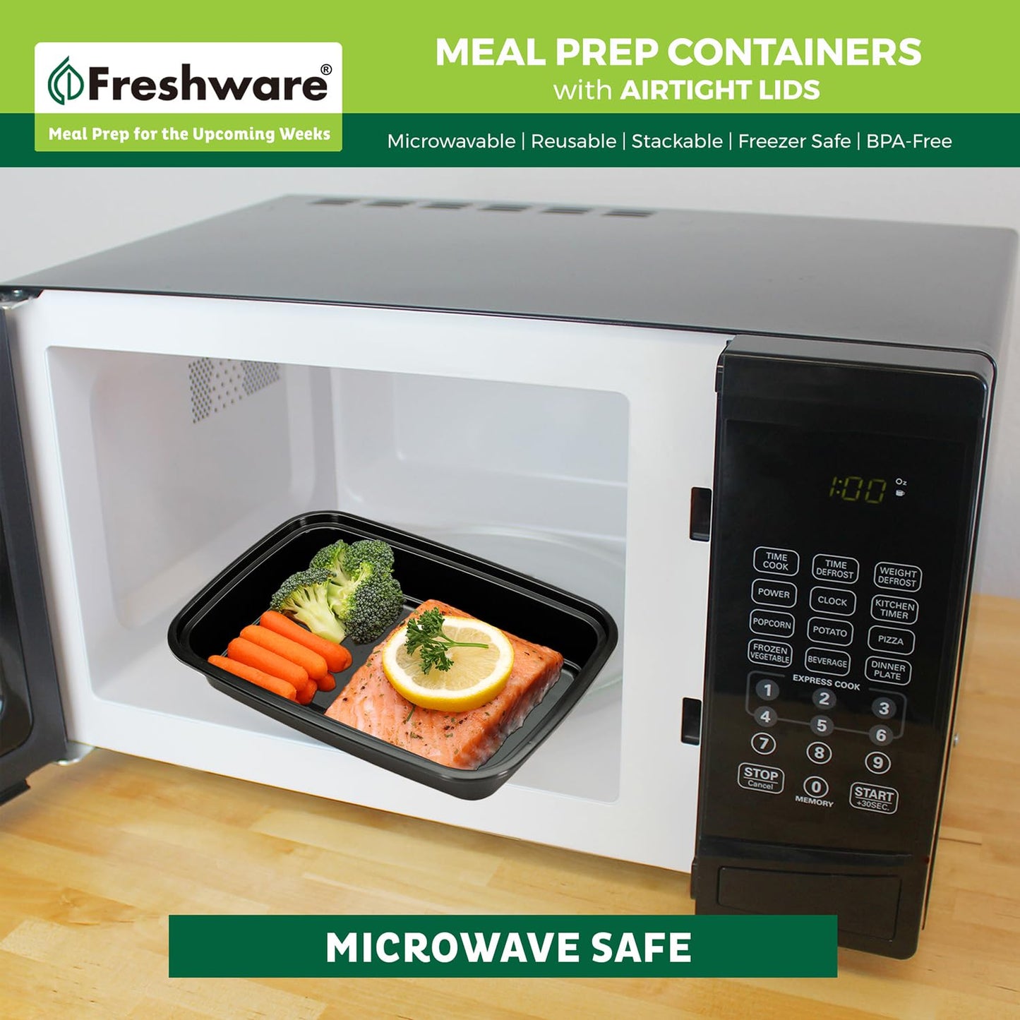 Freshware Meal Prep Containers [300 Pack] 1 Compartment with Lids, Food Storage Containers, Bento Box, BPA Free, Stackable, Microwave/Dishwasher/Freezer Safe (24 oz)