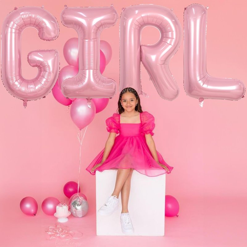 40 Inch Pastel Pink GIRL Balloons, Large Pearl Pink Girls Balloon Letters, Light Pink GIRL Mylar Banner Sign Alphabet Balloon for Girls Birthday Baby Shower Gender Reveal Party Decoration Supplies
