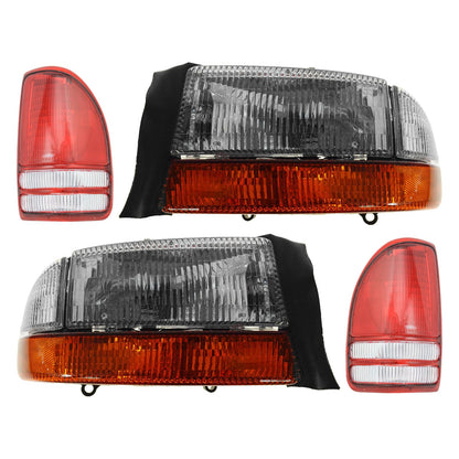 TRQ Headlight Tail Light Assembly Set for 1997-2004 Dakota, Model LKA55955, Driver & Passenger Side