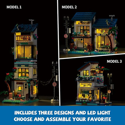 3 in 1 Beach House Building Set Compatible with Lego Friends Seaside Villa Construction Educational Toy with Light Birthday Gift for Kids Girls Aged 8-12 (813 PCS)