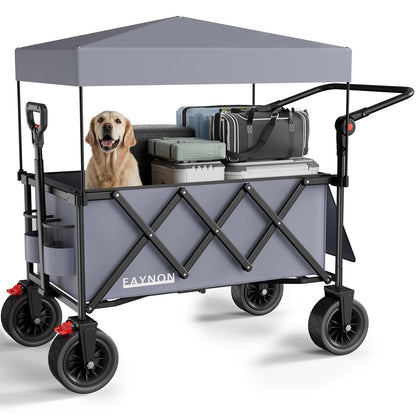 3 in 1 Collapsible Wagon with 300lbs Weight Capacity,150L Heavy Duty Utility Cart with Removable Canopy,with Big All-Terrain Beach Wheels & Drink Holders,Gray