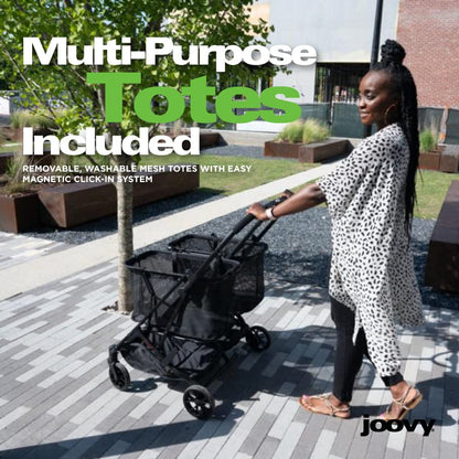 Joovy Boot X2 Shopping Cart Featuring 122 lbs Total Weight Capacity, Dual Removable Totes, Swivel Tires for Easy Steering, One-Handed Compact Fold, and One-Step Parking Brake (Black Frame)