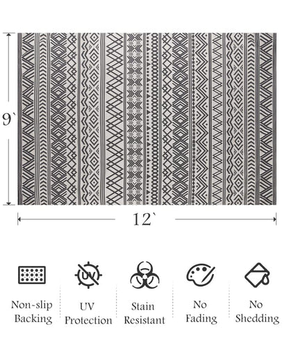 Outdoor Rug Carpet 9x12 ft, Flatweave Textured Outdoor Patio Rug Non Slip Indoor Outdoor Rugs with Rubber Particles Backing Boho Outdoor Area Rug for Patio Deck Front Porch Backyard Balcony