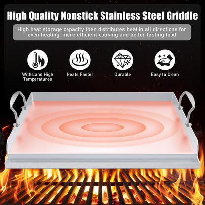 Universal Stainless Steel Cooking Griddle, Nonstick Flat Top Plate Insert for Gas Top Stove and Charcoal Grills, Tailgating, Camping and Parties, 23" x 16" Plancha Para Cocinar