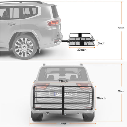 Garvee 70" x 30" x 6", Hitch Cargo Carrier, 500 Lbs Capacity with Ratchet Straps & Cargo Bag, Folding Hitch Mount Cargo Carrier Basket with Hitch Lock for 2" Receiver, Fit for SUVs