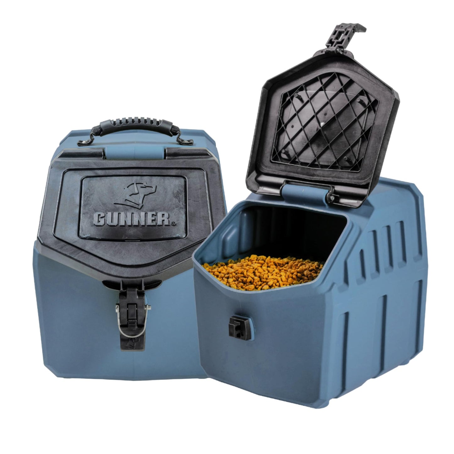 GUNNER 30 lbs Dog Food Storage Container with Measuring Scoop – Waterproof & Airtight Pet Food Bin for Dry Feed, Corn, Chicken Feed, Bird Seed, Treats & More – Ergonomic 3 Cup Scooper with Markers