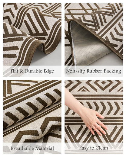 Outdoor Rug Carpet 8x10 ft, Flatweave Textured Outdoor Patio Rug Non Slip Indoor Outdoor Rugs with Rubber Particles Backing Boho Outdoor Area Rug for Patio Deck Front Porch Backyard Balcony, Brown