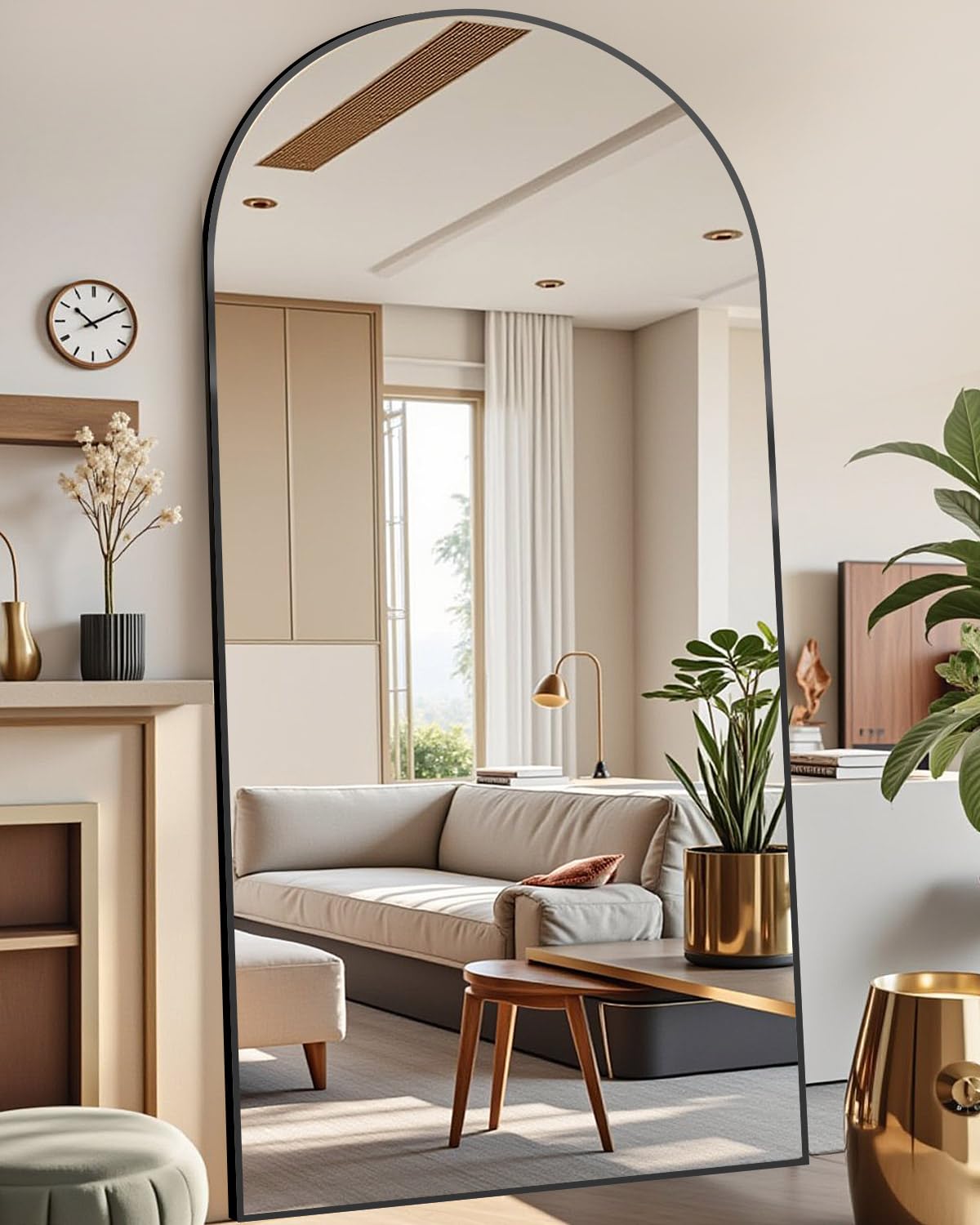 DMWOODFL 71"x30" Arched Full Length Mirror - Extra Large Floor & Wall Mounted with Stand, Shatterproof Glass, Aluminum Frame for Bedroom, Living Room, Entryway (Black)