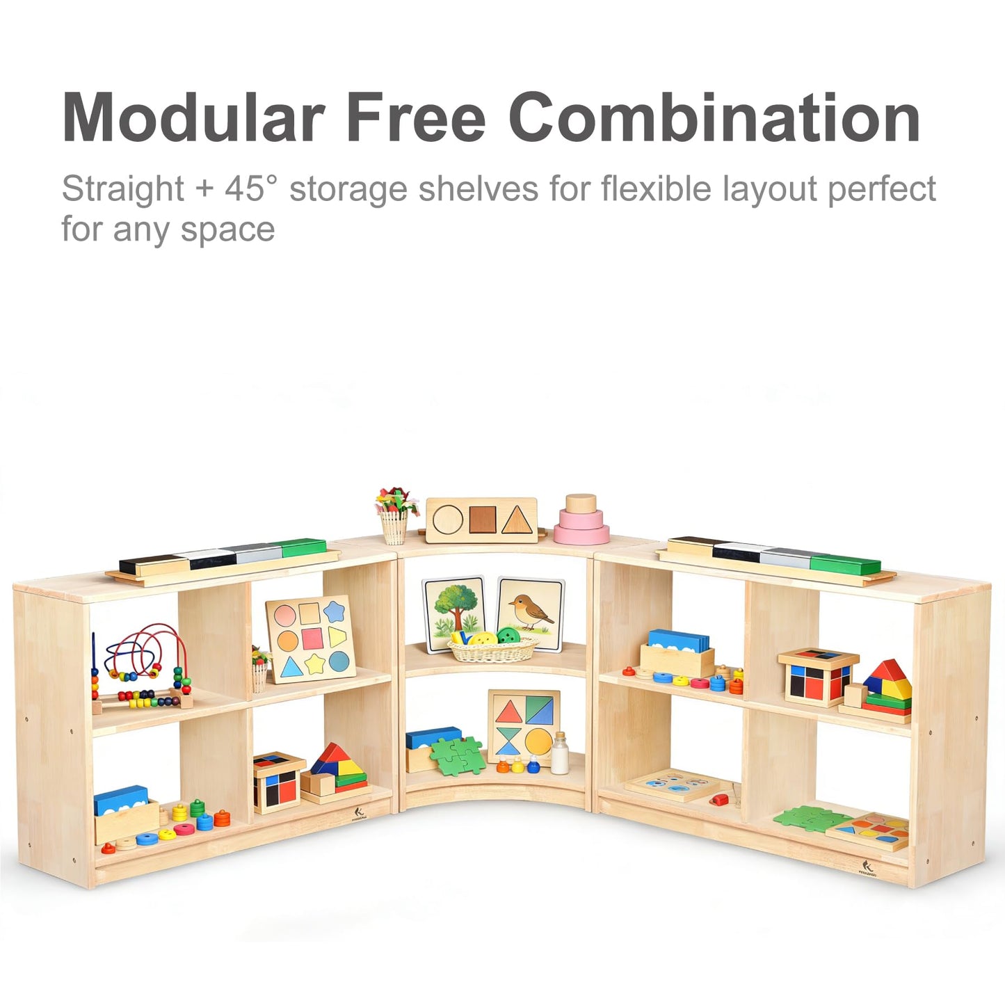KRAND 4-Cubby Montessori Storage Bookcase – Kids Shelf Organizer for Toys, Books & Art Supplies, Toddler Cabinet Furniture for Playroom, Daycare, Preschool, Kindergarten & Nursery