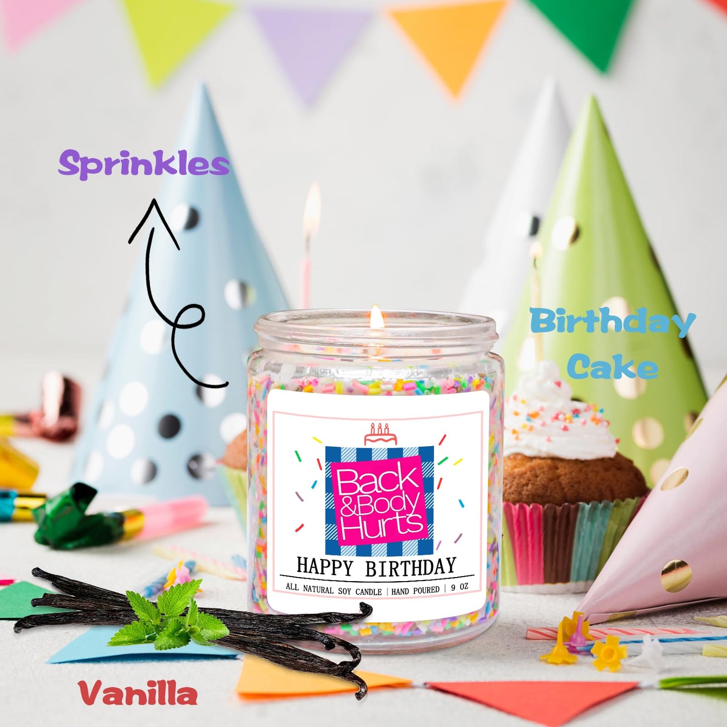 Homsolver Birthday Candles Gift for Her and Him, Birthday Gifts for Women Men, Unique Best Friend Gift Ideas -Back & Body Hurts Happy Birthday Candle