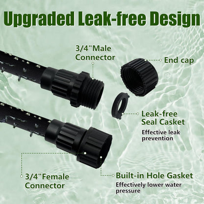 Soaker Hose 100FT - Thickened Flat Drip Irrigation Hose | Leak-Free Design, Saves 80% Water (2 Pack)