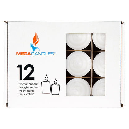 Mega Candles 12 pcs Unscented White Votive Candles, Hand Poured Wax Candle 15 Hours 1.5 Inch x 2.25 Inch, Home Décor, Wedding Receptions, Centerpieces, Occasions, Events, Meditations, Holders