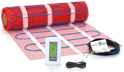 30 sqft Electric Floor Heating Mat Kit, 120V Electric Radiant Floor Heat Heating Mat System with Aube Programmable Floor Sensing Thermostat w/Floor Sensor. Tile, Stone, Marble, Laminate, Vinyl, Wood