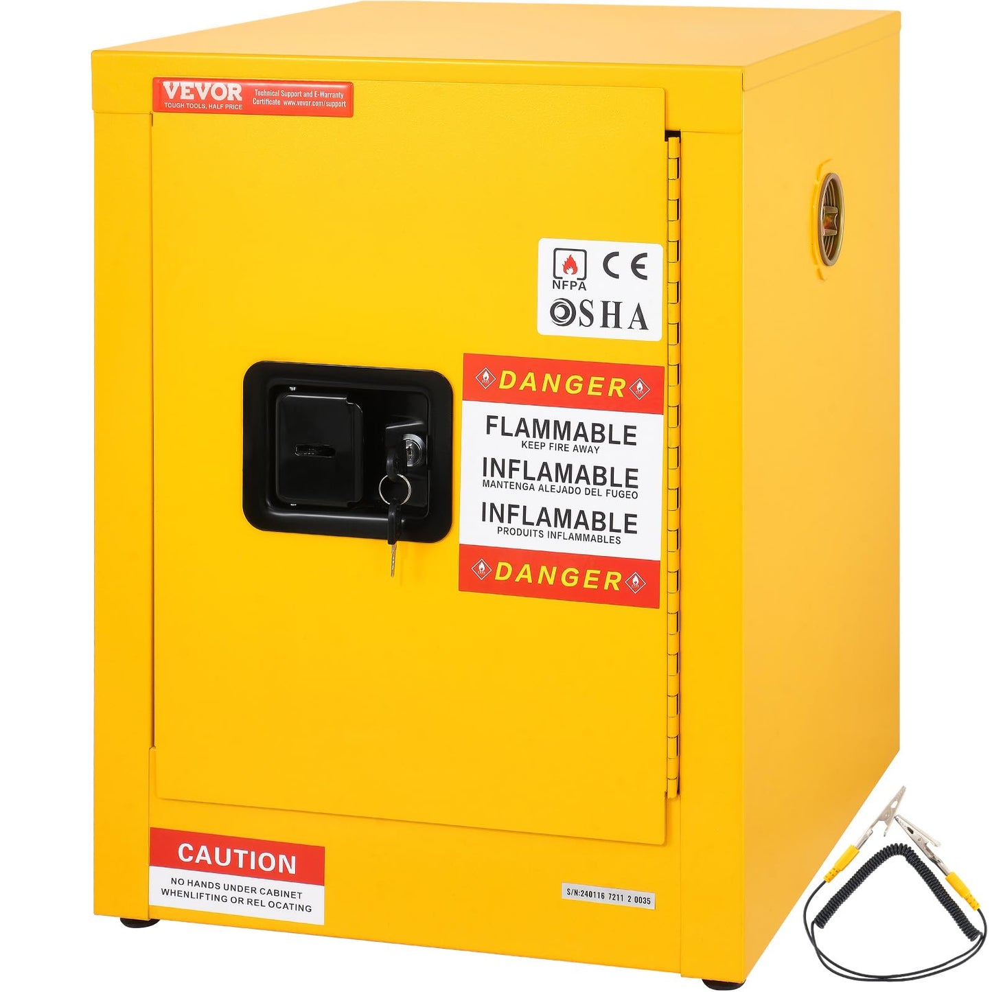VEVOR Safety 12 Gal, Cold-Rolled Steel Flammable Liquid Storage Cabinet, 16.9 x 16.9 x 22 in Explosion Proof with 1 Adjustable Shelf 1 Door for Commercial Industrial Use, Yellow, SS-559