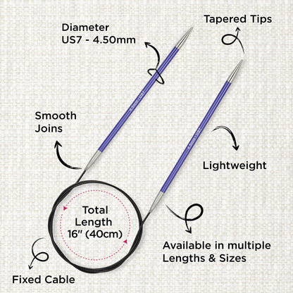 KnitPro Zing Fixed Circular Needles 16" (40cm) | US Size 7 (4.5mm)