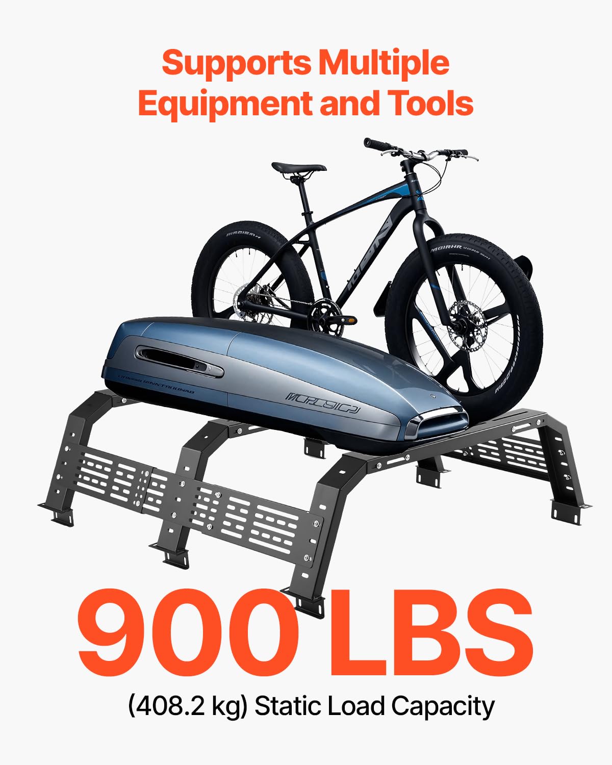 VEVOR Overland Truck Bed Rack, 54.3-68.3 in Width, Adjustable Overland Bed Cargo Rack with Sidebar and 900 lbs Static Load Capacity, Heavy Duty Steel, Compatible with Full Size and Mid-Size Trucks