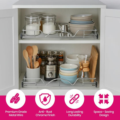 HOLDN’ STORAGE Pull Out Cabinet Organizer - Heavy Duty Steel with Smooth Slide-Out Drawers, Chrome Finish - 20" W x 17" D Basket, Fits 21.25" Cabinet Opening