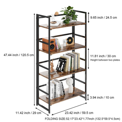 BHG Vintage Multifunctional Folding Bookshelf, No-Assembly Plant Stand Storage Rack Shelves for Home Office (Fire, 4-Tier)