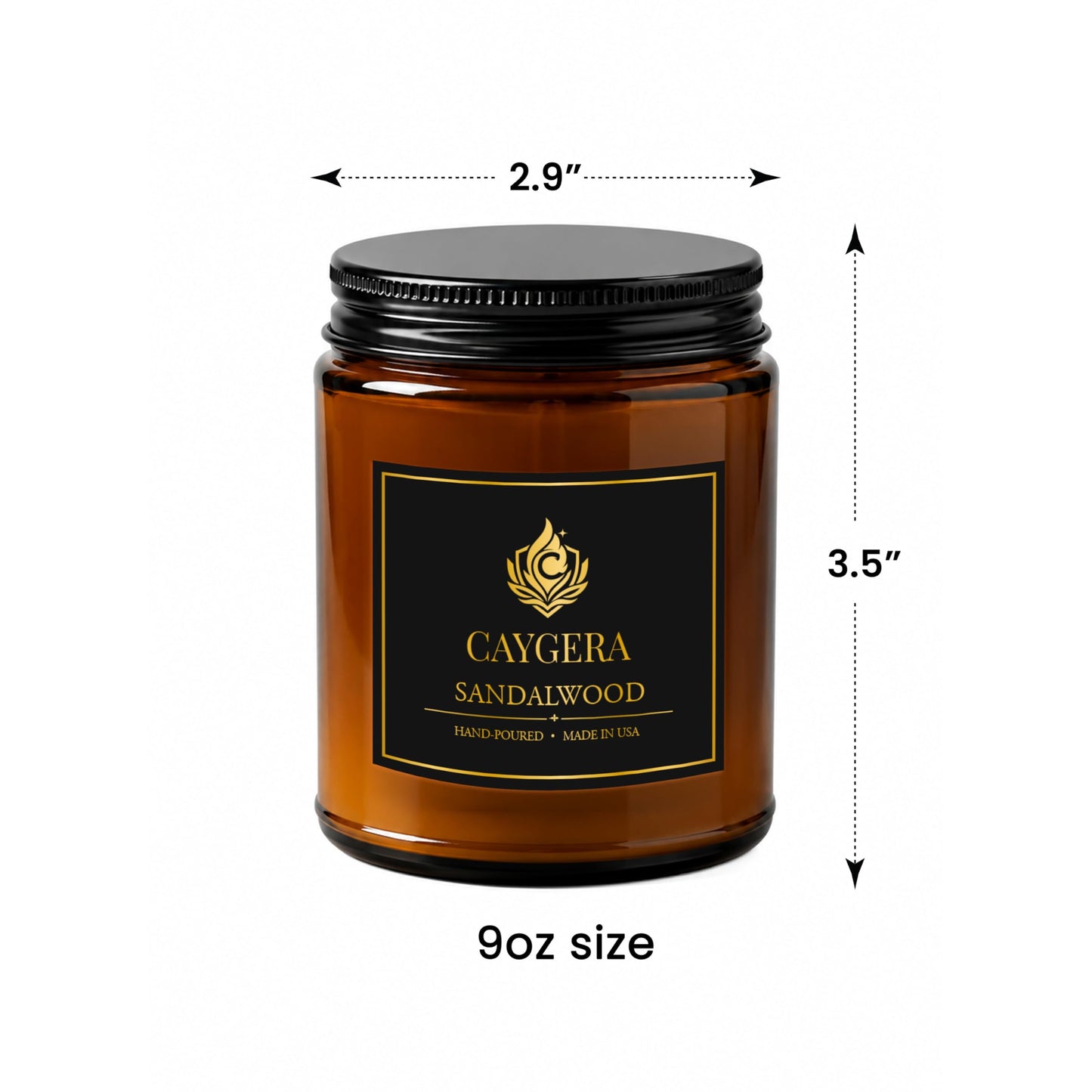 Hand-Poured Candle, Soy Wax Blend Scented Candle, Amber Glass Jar with Lid, Long Burn Time, Small Batch Handmade Home Fragrance Candle for Relaxation & Home Decor (9 Oz, Sandalwood)