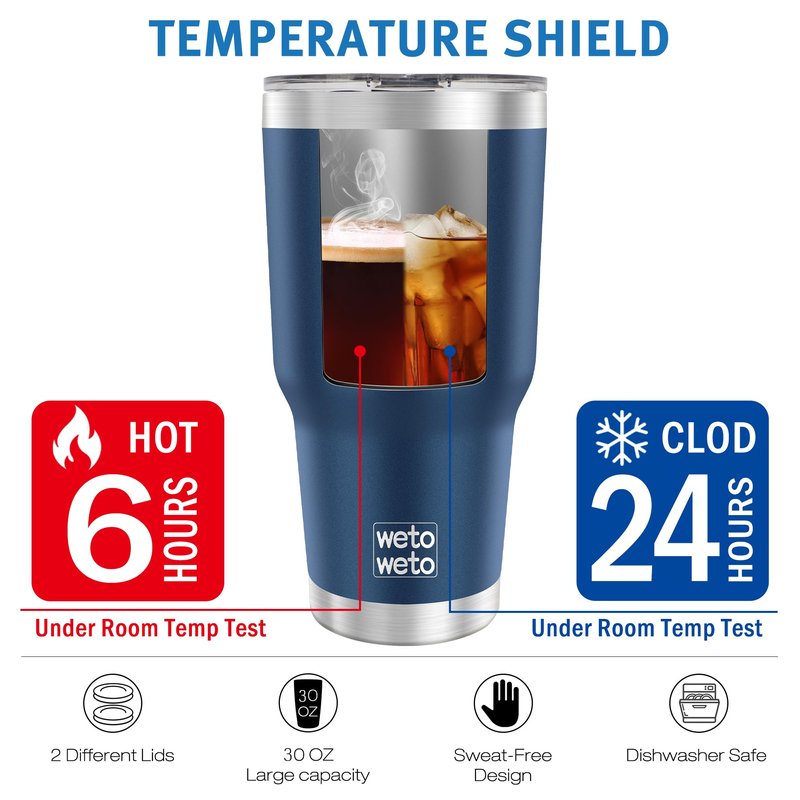 WETOWETO 30oz Tumbler with Lid, Stainless Steel Vacuum Insulated Water Coffee Tumbler, Double Wall Powder Coated Travel Mug Thermal Cup for Home Outdoor (Navy Blue, 1 Pack)