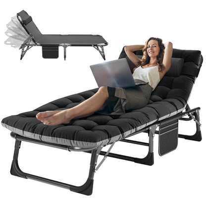 ABORON 3-in-1 Folding Lounge Chair with Padded Cushion, 440LB Heavy-Duty 3-Fold Adjustable Recliner & Guest Bed, No Assembly Portable Chaise Lounge for Patio, Poolside, Office Nap & Camping