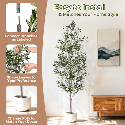 Jocoevol Olive Tree, 7FT Artificial Indoor Tall Faux Olive Trees w/Planter & Natural Wood Trunk and Lifelike Fruits, Fake Olive Artificial Tree for Home Office Decor