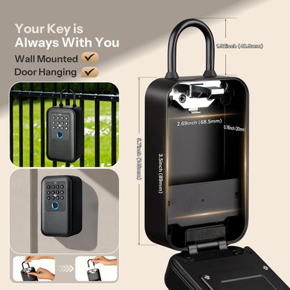 Moquin Smart Bluetooth Key Lock Box Outdoor IP65 Waterproof Fingerprint Lock Box Works with Tuya App, Key Safe with Silicone Keypad, Large Storage for Home, Airbnb & Realtors