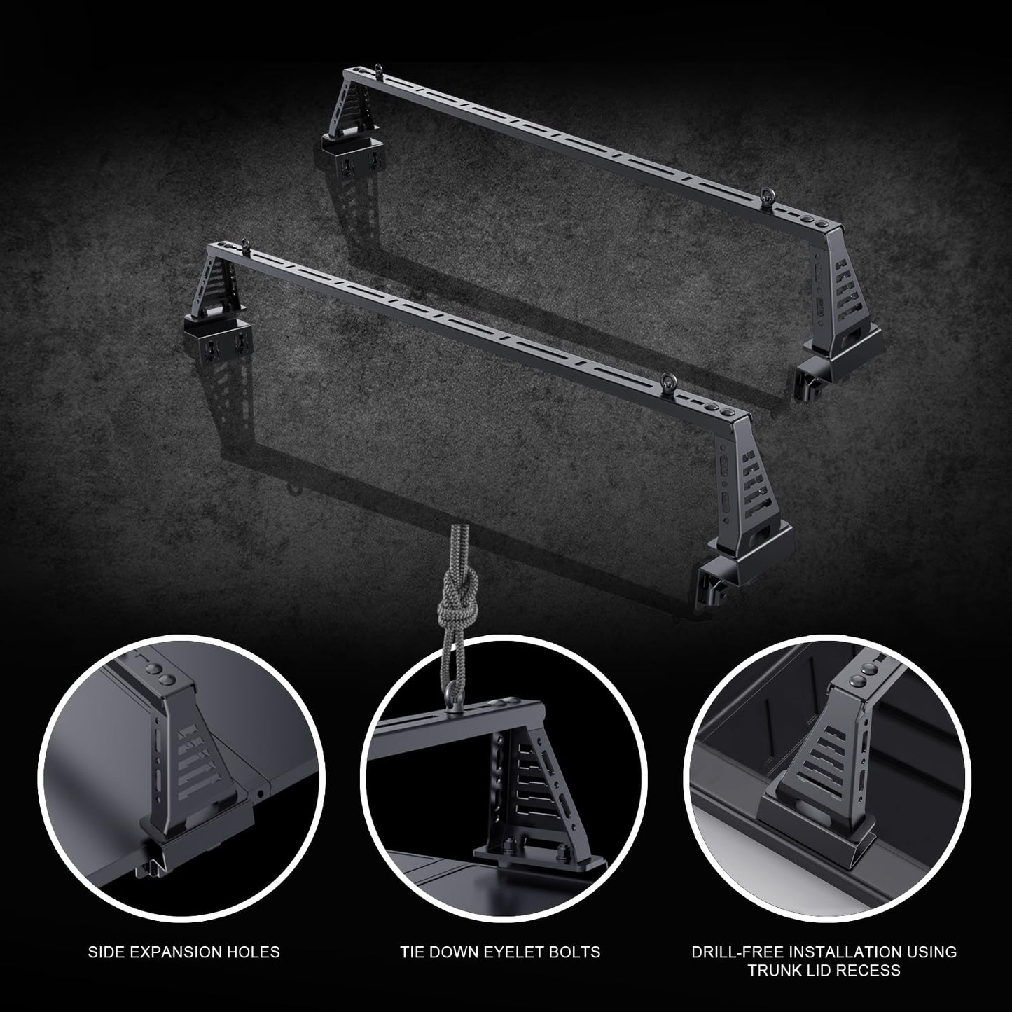 IIIREENO Overland Bed Bar for Mid-Size Trucks/Compatible with Retractable Hard Tonneau Cover, Soft Cover/No Drilling