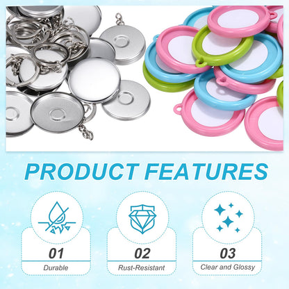 MECCANIXITY 10 Sets Button Maker Supplies 25mm / 0.98 Inch Blank Badge Button Parts Badge Parts with Blank Paper for Hand Press Crafts Making Double-Sided Keychain, Blue