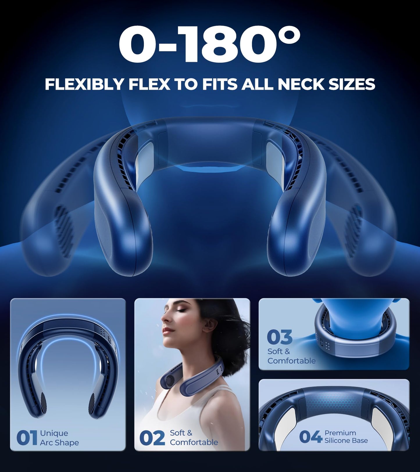 AJJFOFBB Neck Fan, 1s Fast Cooling Neck Cooler with Dual Ceramic Plates, 8H Long Runtime, 180° Adjustable Lightweight Bladeless Portable Personal Fan, Quiet Cooling for Outdoor Travel Camping Gym