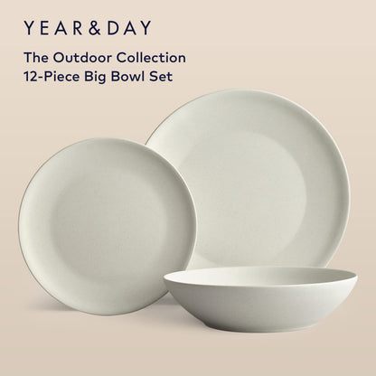 Year & Day Outdoor 12 Piece Plant Derived Dinnerware Set with Big Bowls, Dish Set for 4