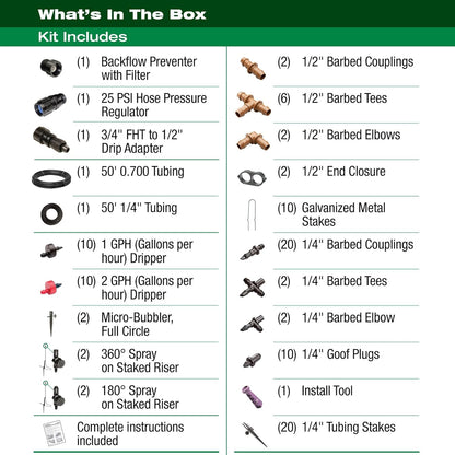 Rain Bird LNDDRIPKIT Drip Irrigation Kit - Efficient Landscape & Garden Watering System with Drippers & Micro-Bubblers