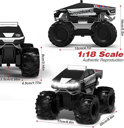 Police Remote Control Car 1:18 Cyber Truck Remote Control Car 2.4 GHz Waterproof Amphibious RC Cars 4WD All Terrain Off-Road Pickup 360° Rotatable Monster Truck Toys for Boys RC Cars Ages 6+