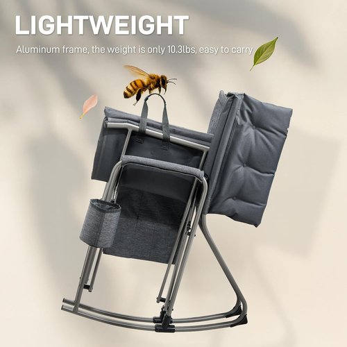 Ever Advanced Lightweight Folding Rocking Camping Chair - Padded Portable Rocker for Outdoors | Grey