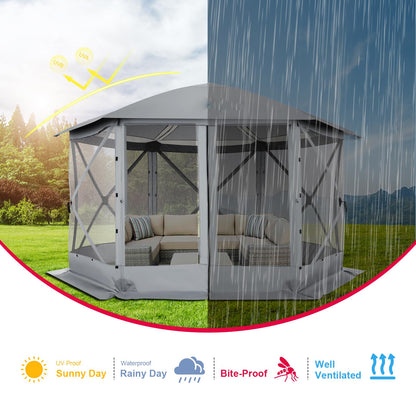 COBIZI 12x12 FT Pop Up Canopy Stargazing Tent, Gazebos On Clearance with Removable Roof, Screened in Gazebo, Screen Tents Portable carpas para Patio for Outdoor Camping,Backyard, Garden, Grey(Pro)