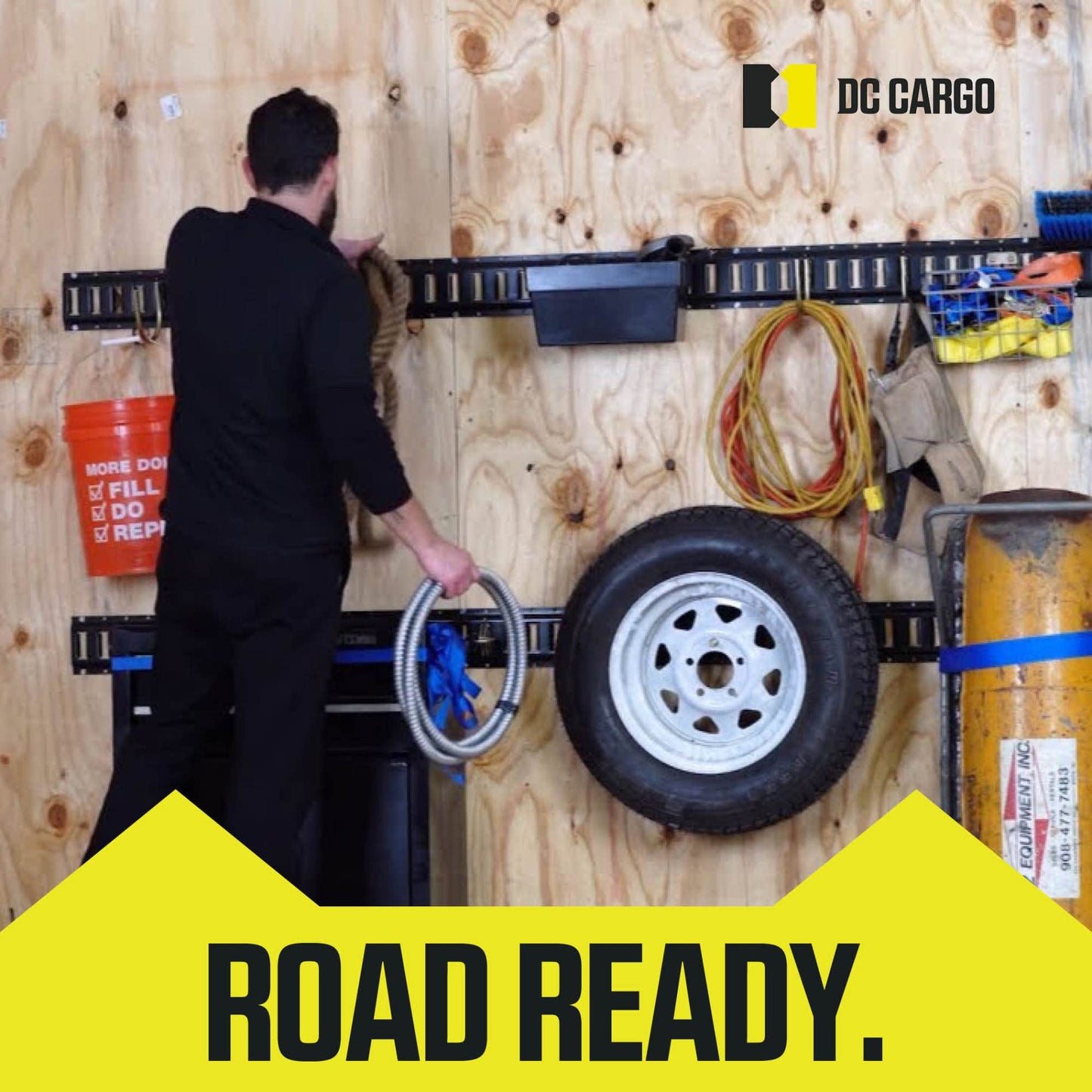 DC Cargo Mall E Track Tie Down Rail Kit 8' (5 Pack) for Garages, Vans, Trailers, Motorcycle Tie Downs, ATV Mountings - Powder-Coat Black - Secure Cargo & Heavy Loads Up to 2,000 lbs