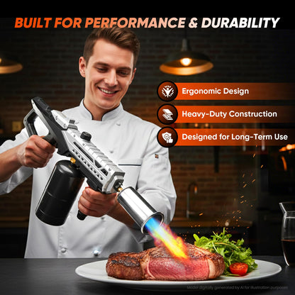 Sakerplus Propane Torch, 3272°F High Power Torch Gun with Adjustable Flame & Safety Lock, Heavy Duty Blow Torch for BBQ, Sous Vide, Steak Searing, Campfire & Charcoal Starter (Tank Not Included)