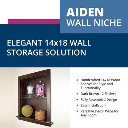 Fox Hollow Furnishings 14x18 Aiden Recessed Wall Niche Medicine Cabinet Replacement, in The Wall Bathroom Cabinet Insert Shelf/Shelves, Made in North America, Real Wood, NO MDF, Beadboard, Dark Brown